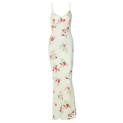 Floral Print U-Neck Bodycon Maxi Dress for Women