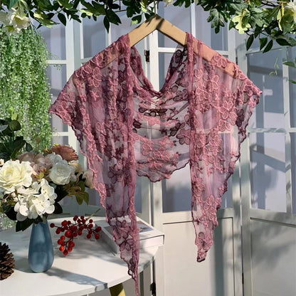 Scravii - Embroidered Lace Small Shawl Scarf