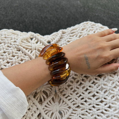 Vintage Ombre Semi-Transparent Resin Bracelet Stylish Irregular Polygon Stretchable Bangle