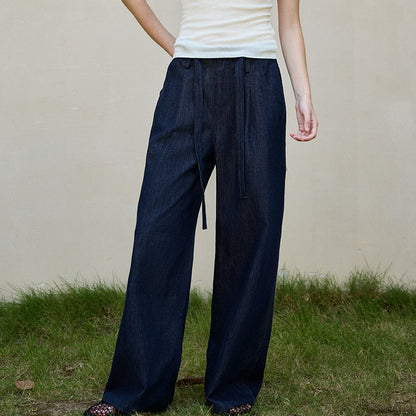High-Waisted Casual Straight Pants with Tie Detail