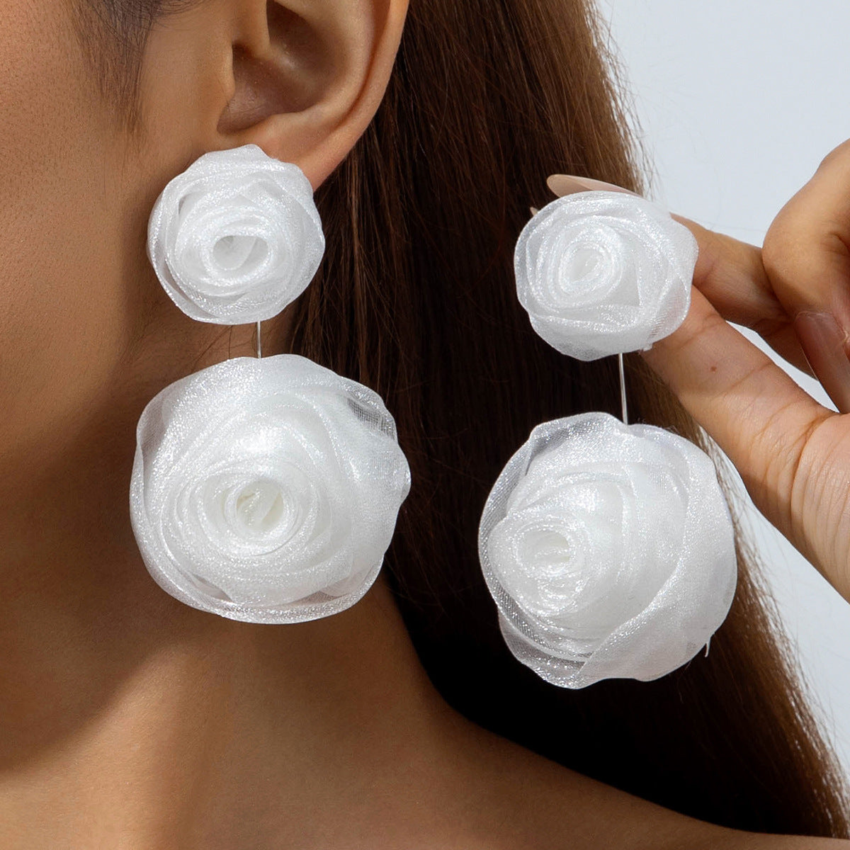 Fresh Camellia Drop Earrings With Imitation Pearls