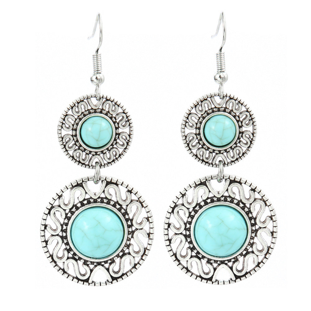 Turquoise Tassel Earrings with Geometric Metal Design