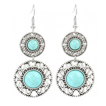 Turquoise Tassel Earrings with Geometric Metal Design