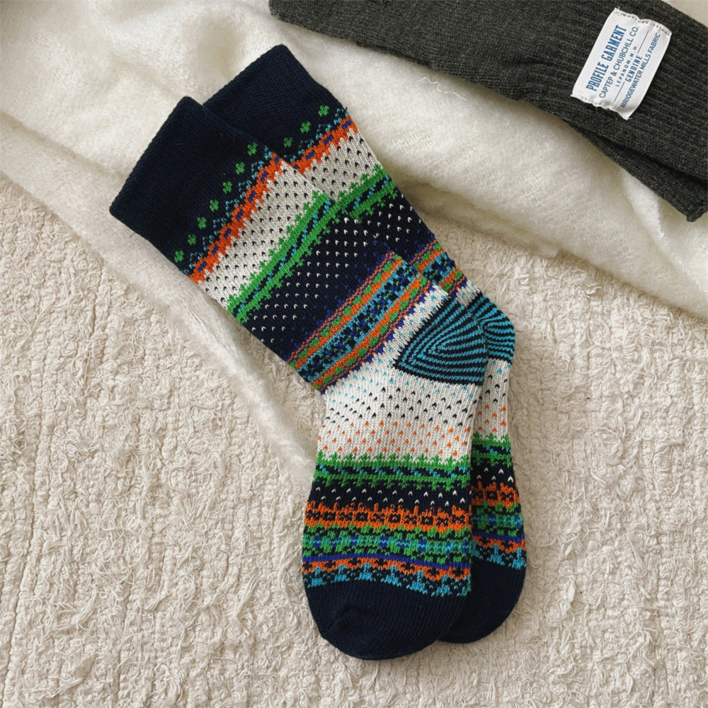 Rufia - Retro Checkered Knit Crew Socks for Winter