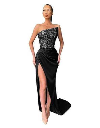Green Sequin Long Sleeve Less Evening Dress