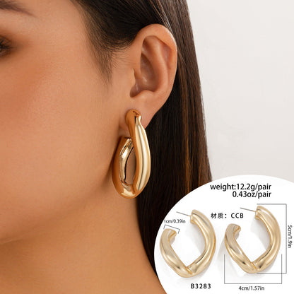 Geometric Metal Hoop Drop Earrings Trendy Casual Jewelry