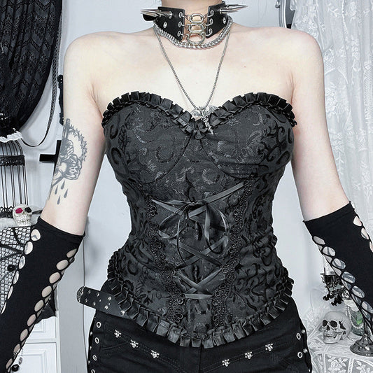 Black Floral Lace Strapless Crop Top