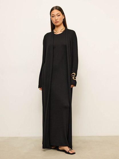 Knitted Long Sleeve Cardigan And Cami Dress Set Soft Casual Outfit