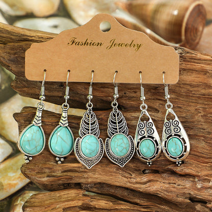 Turquoise Geometric Earrings Vintage Ethnic Style Zinc Alloy