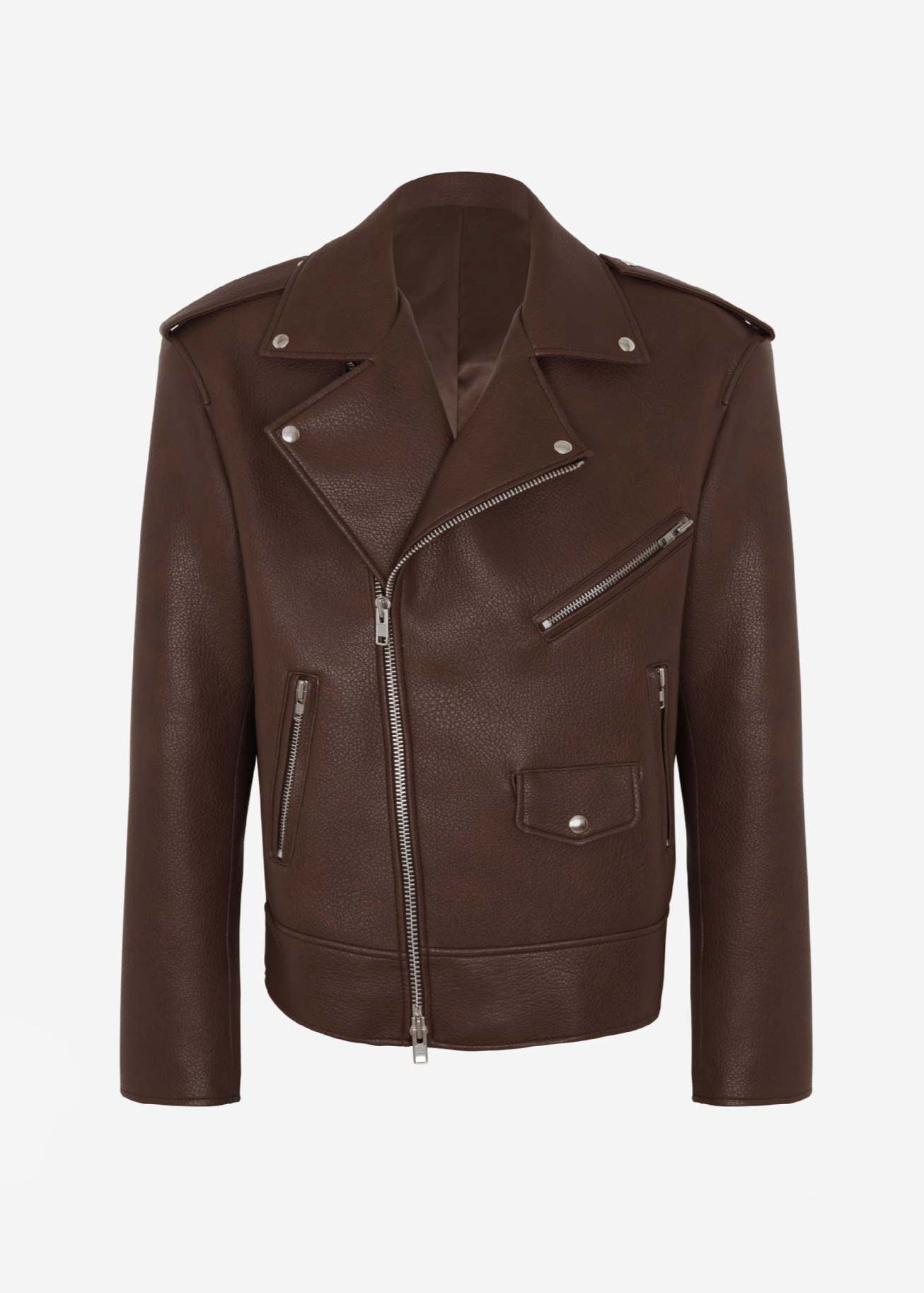 Oversized Faux Leather Moto Jacket With Zipper Details