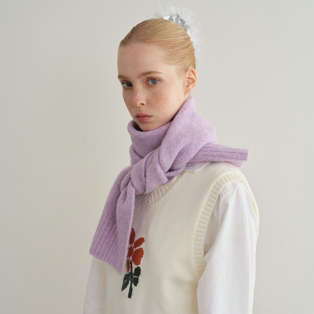 Solid Color Wool Knit Scarf for Women