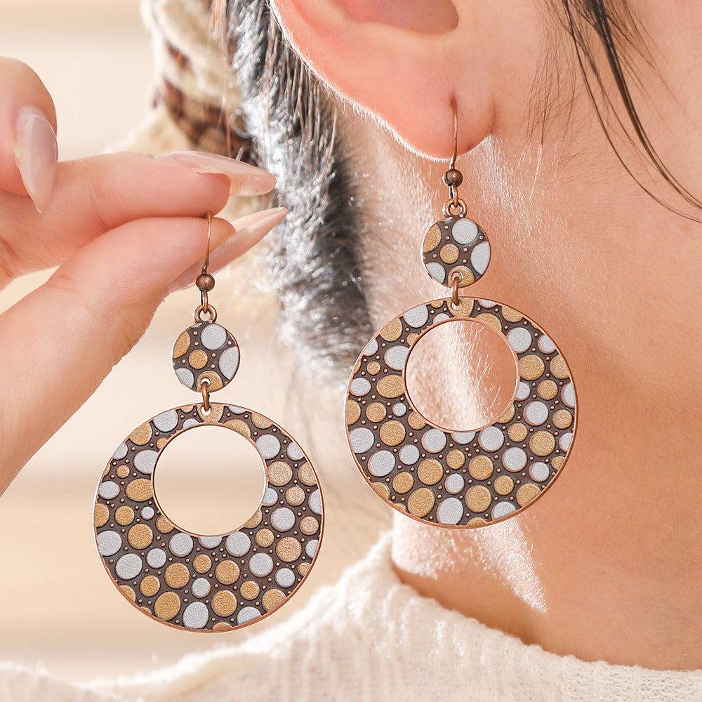 Bohemian Geometric Drop Earrings Stylish Round Triangle Design Zinc Alloy
