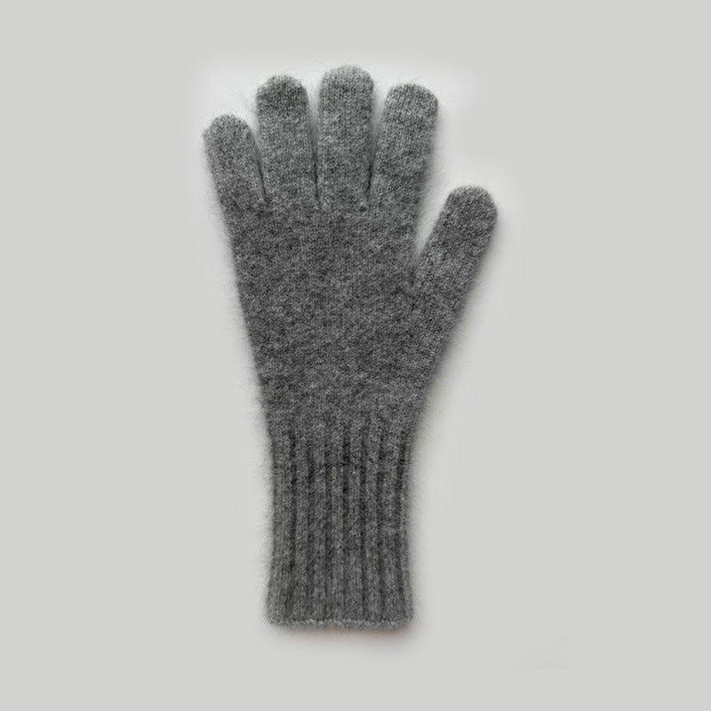 Raccoon Fur Knitted Touchscreen Gloves Stylish Long Warm Five-Finger Winter Gloves