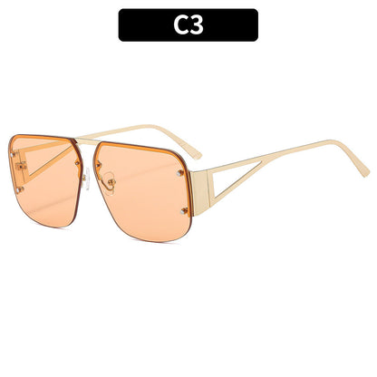 Trendy Metal Half-Frame Sunglasses with UV Protection
