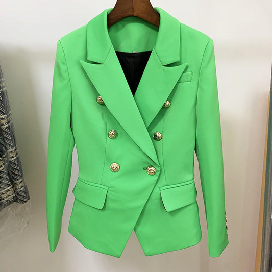 Green Blazer With Metal Lion Head Buttons