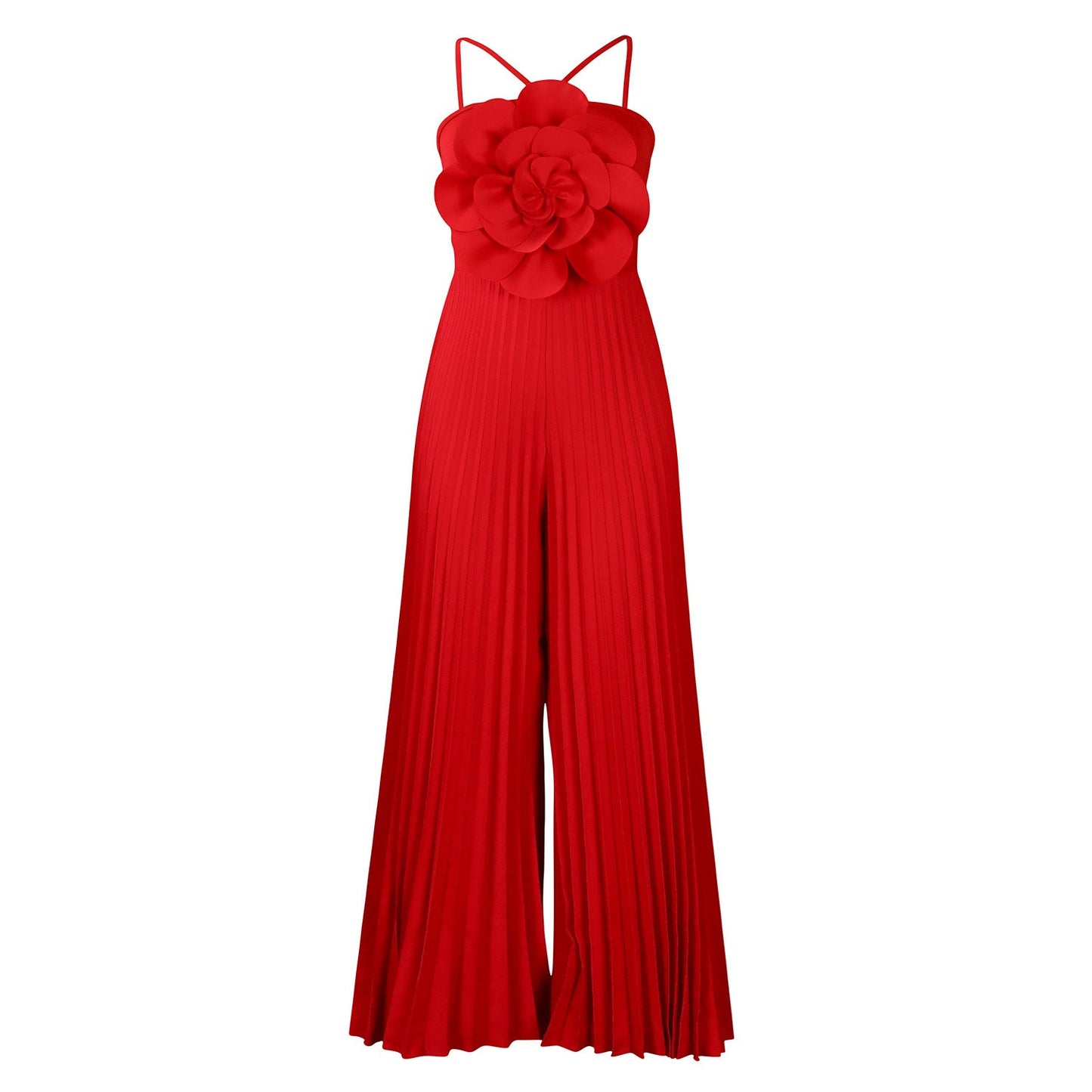 Fashionable Sexy Solid Color Pleated Jumpsuit With Floral Design