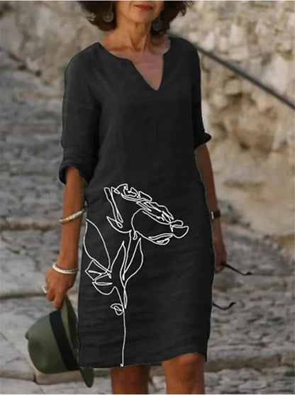 Vintage Style Loose A-Line Print Dress