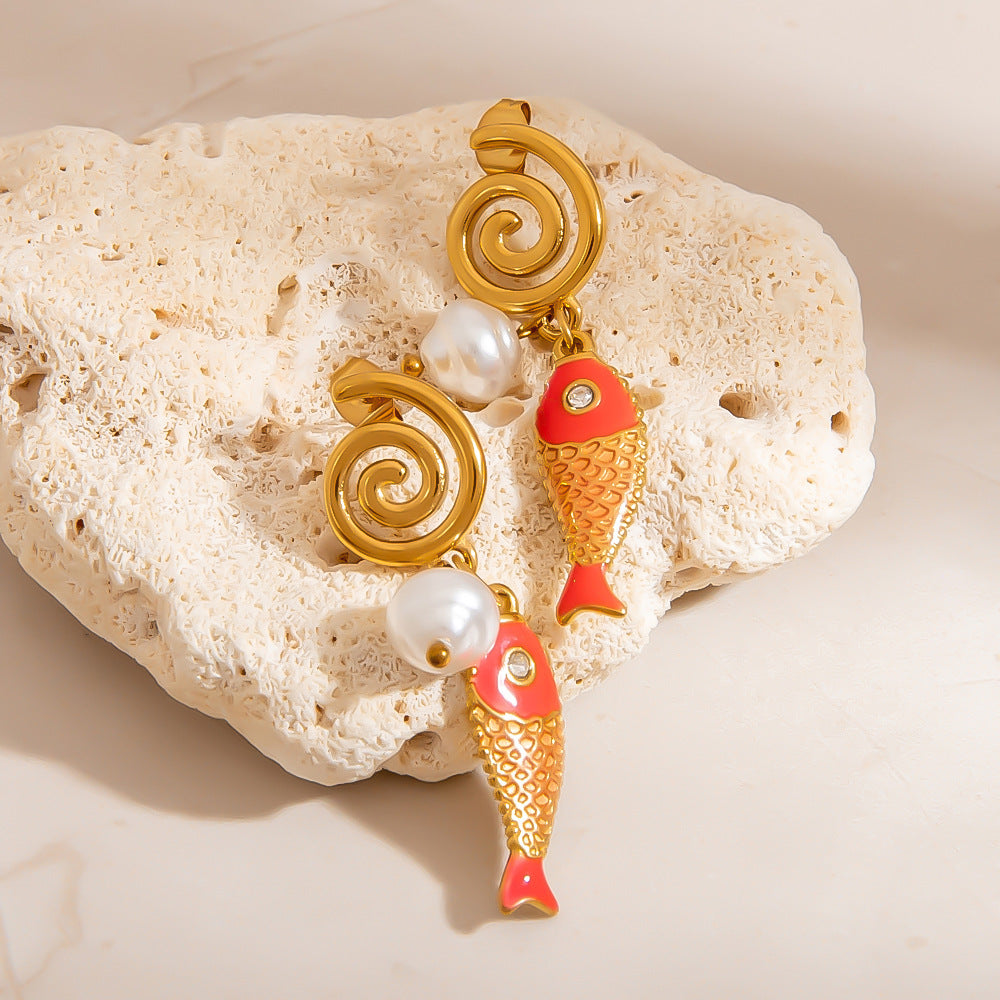 Colorful Fish Pendant DIY Stainless Steel Earrings for Women