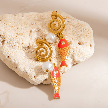 Colorful Fish Pendant DIY Stainless Steel Earrings for Women