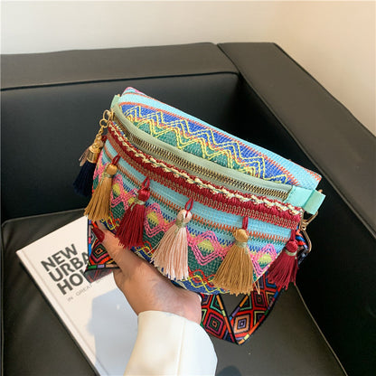 Fringe Woven Mini Bag Casual Crossbody Shoulder Bag