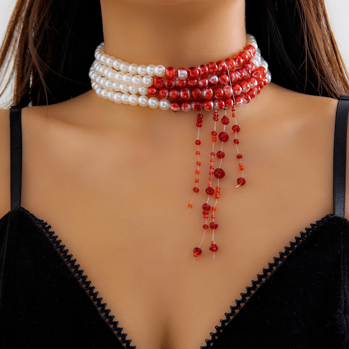 Gothic Pearl Choker Necklace Creative Halloween Design