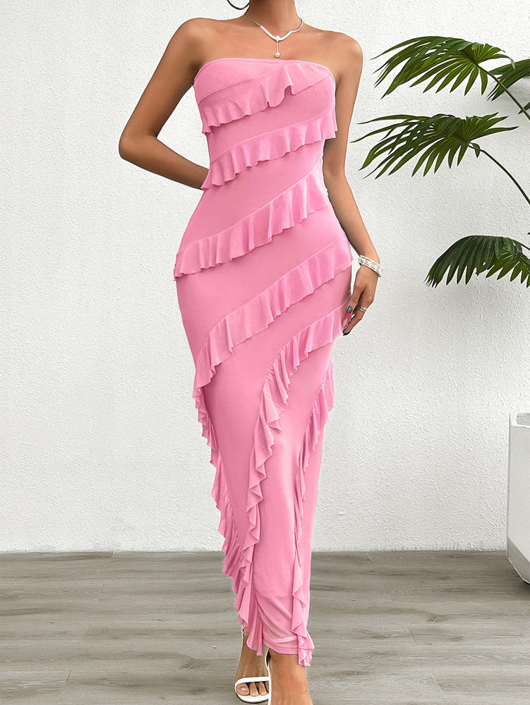 Elegant Solid Color Strapless Bodycon Dress