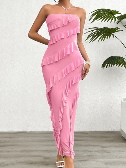 Elegant Solid Color Strapless Bodycon Dress