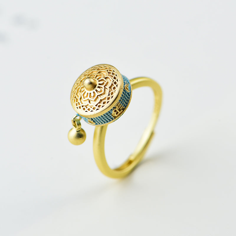 Lotus Six-Character Mantra Scripture Rotating Ring Lucky Turn Ring National Style Enamel Colored Burning Blue Ring