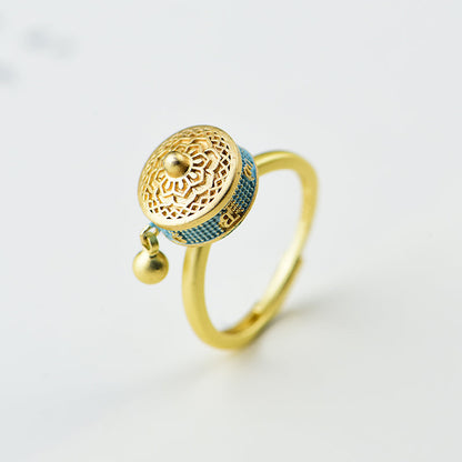 Lotus Six-Character Mantra Scripture Rotating Ring Lucky Turn Ring National Style Enamel Colored Burning Blue Ring
