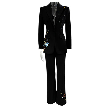 Colorful Sequin Blazer And Pants Set Elegant Office Outfit