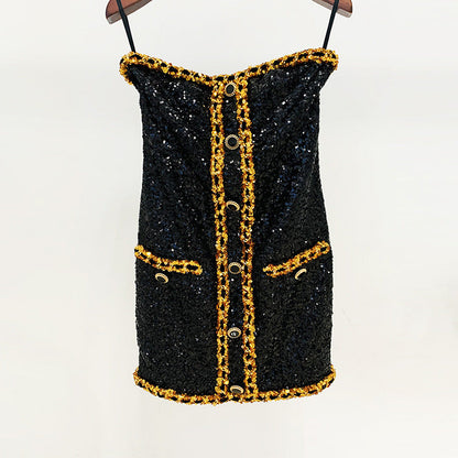 Strappy Black Sequin Dress Chic Elegant Style