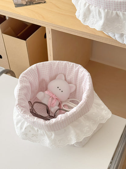 Polka Dot Edge Storage Basket Stylish Sweet Cotton Organizer