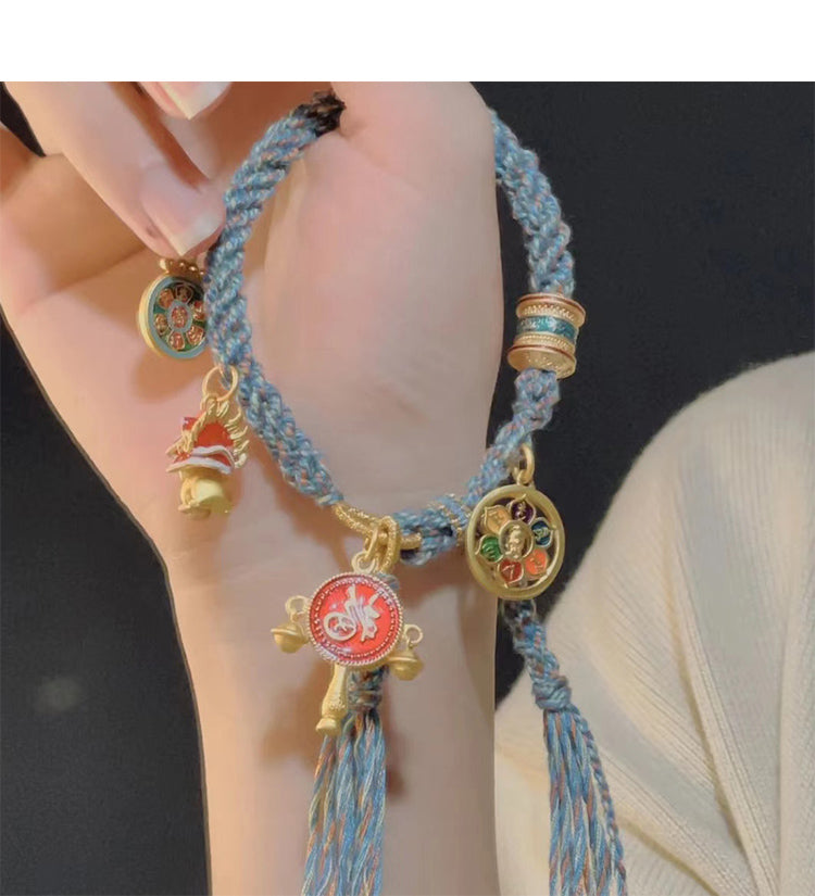 Tibetan Thangka Woven Hand Rope Ethnic Style Lucky Hand Strand Light Luxury Small And Exquisite Retro Women'S Bracelet