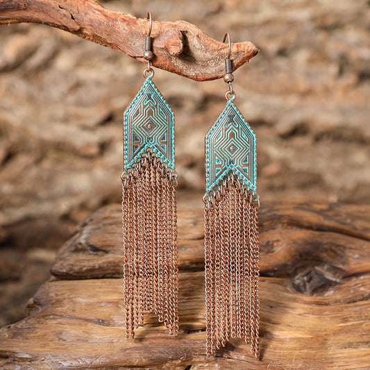 Exaggerated Geometric Tassel Earrings Vintage Long Chain Drop Earrings
