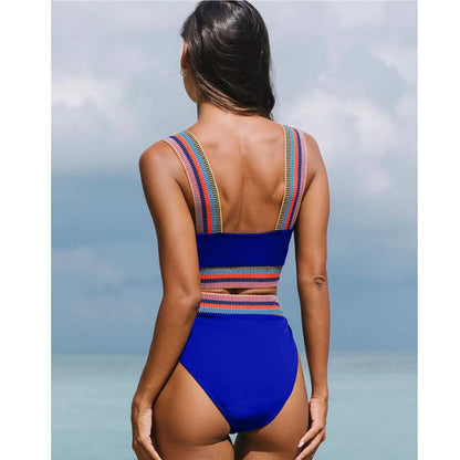 Swimsuit Split Solid Color Bikini Two-Piece Set Of High-Waisted Color Elastic