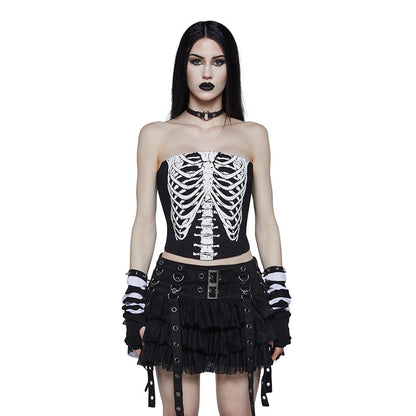 Skeleton Print Strapless Crop Top