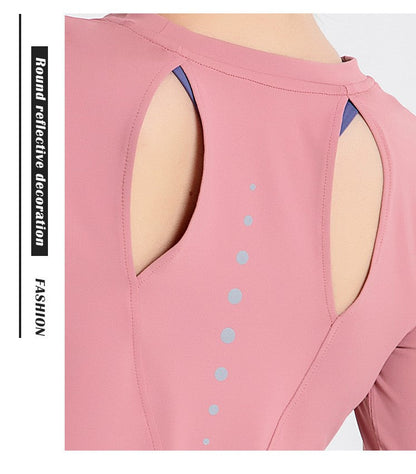 Sports Yoga Wear Women'S Loose Slimming Blouse And Quick-Drying Sportswear Solid Color Long-Sleeved Yoga Wear With Hollow Back