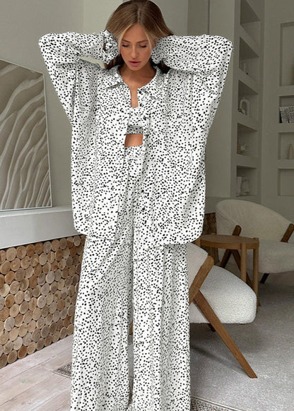 Polka Dot Lounge Set Lightweight Breathable Fabric