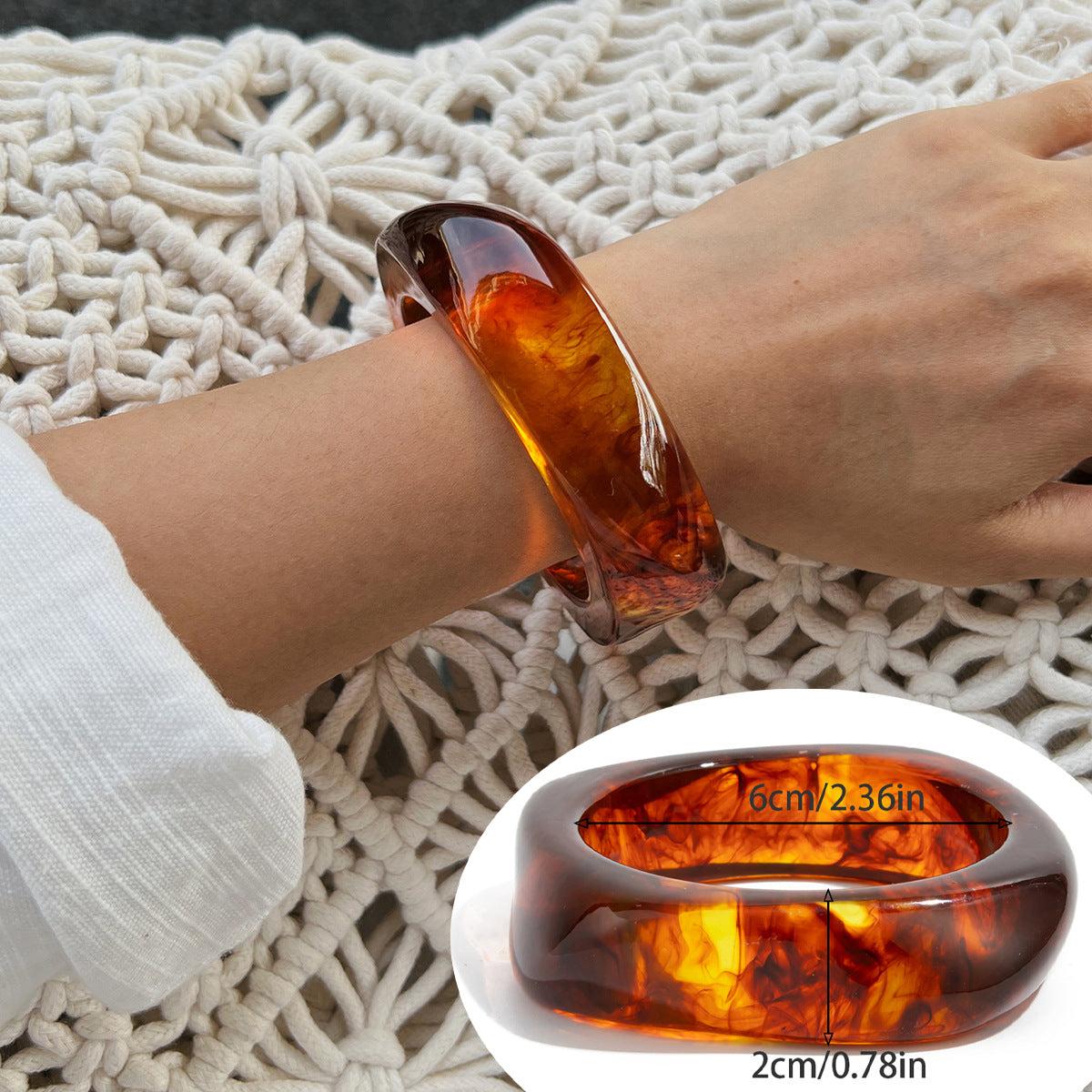 Amber Color Acrylic Bracelet Trendy Geometric Semi-Transparent Resin Cuff