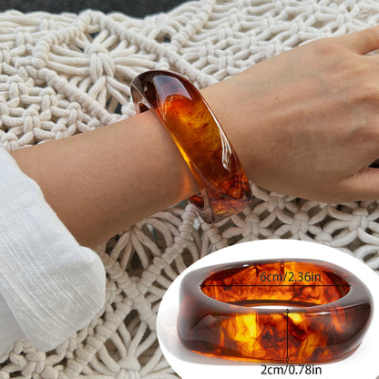 Amber Color Acrylic Bracelet Trendy Geometric Semi-Transparent Resin Cuff