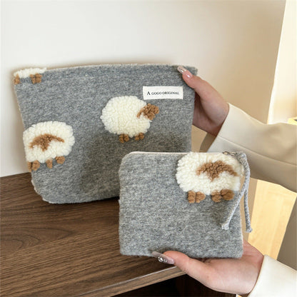 Cute Lamb Wool Portable Zipper Cosmetic Bag