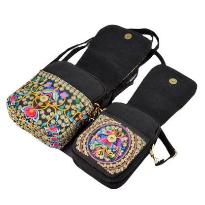 Ethnic Style Bag Small Bag Women'S New Mini Diagonal Canvas Small Squareflower Versatile Mobile Phone Coin Purse
