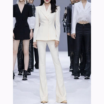 Cream Buttoned Blazer Pantsuit Set