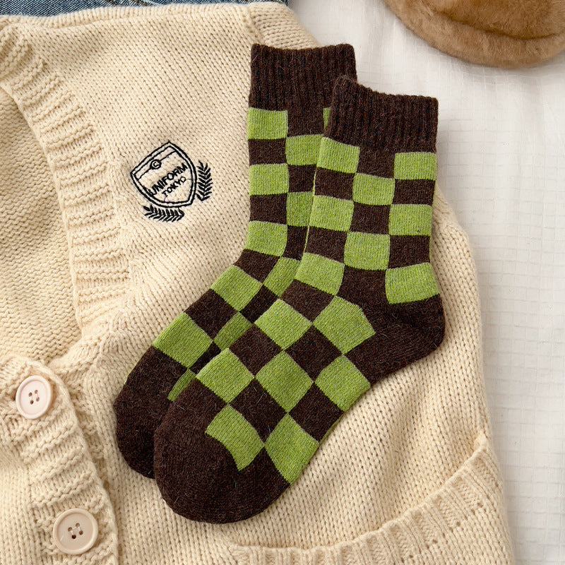 Color Block Plaid Thicken Warm Winter Socks