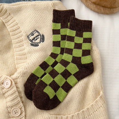 Color Block Plaid Thicken Warm Winter Socks