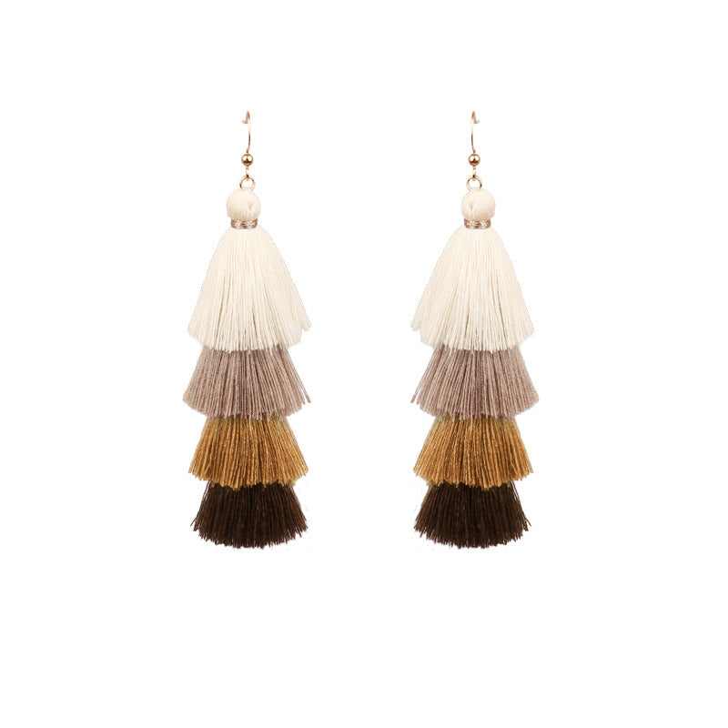 Bohemian Long Color Block Earrings With Tassels