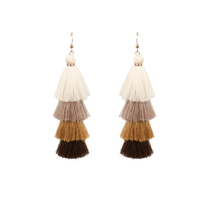 Bohemian Long Color Block Earrings With Tassels