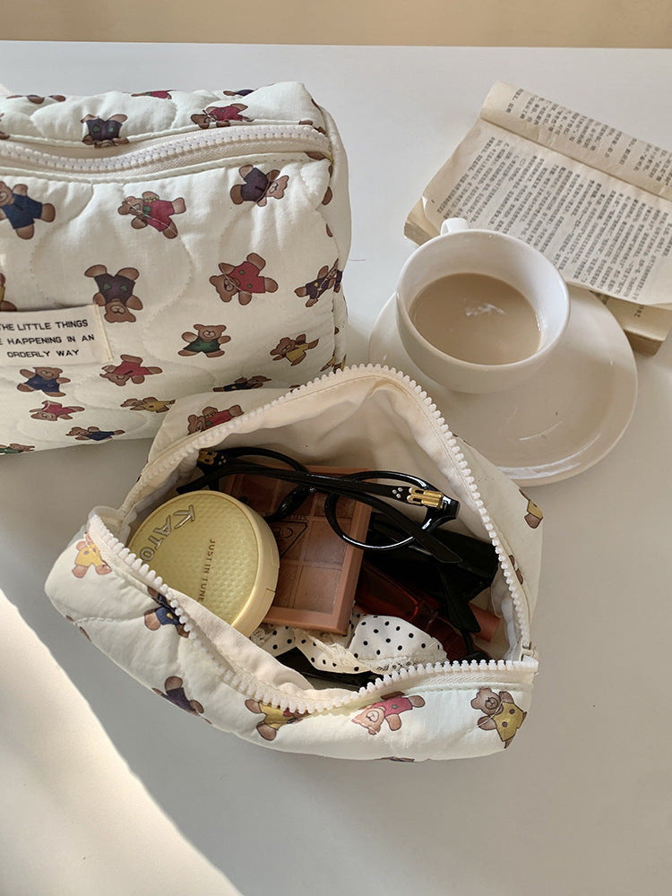 Cartoon Bear Makeup Bag Large Capacity Portable Travel Toiletry Organizer
