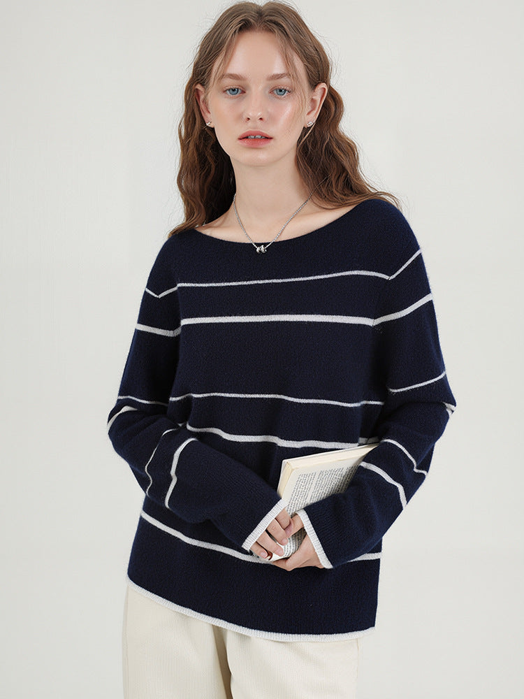 Striped Cashmere Sweater Elegant Casual Knit Top
