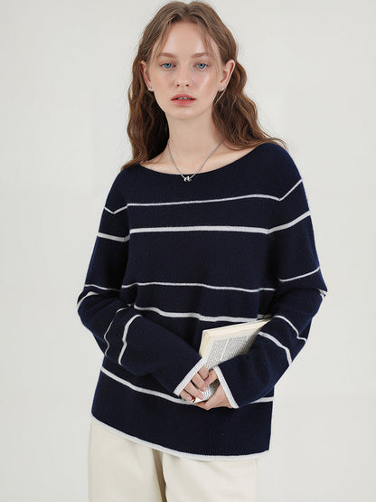 Striped Cashmere Sweater Elegant Casual Knit Top